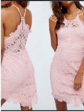 Free People Intimately Pink Lace Sleeveless Blush Pink Mini Dress